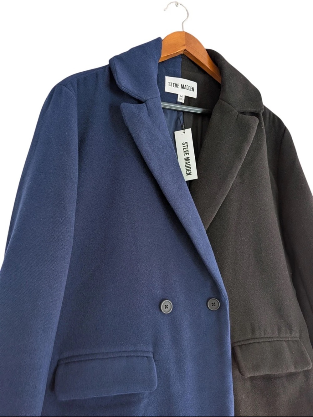 Steve Madden women’s Two-Tone Navy and Black Pea Coat